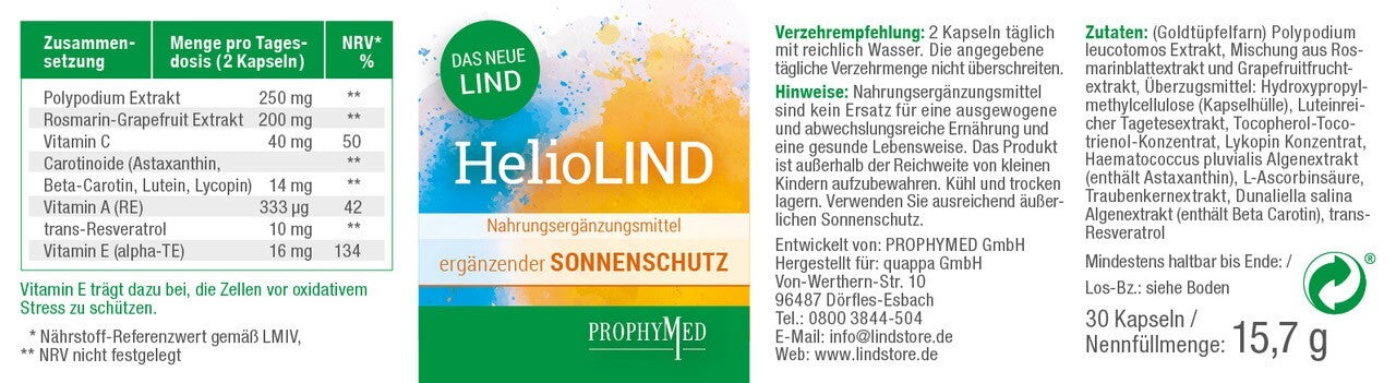 HelioLIND – ergänzender Sonnenschutz von innen. Kein Abrieb beim Duschen oder Baden.