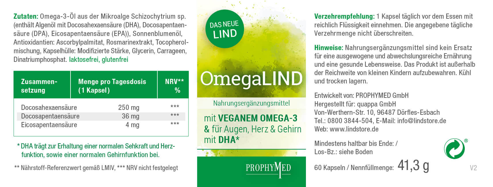 OmegaLIND Für Augen und Herz – Wertvolle Omega 3 Fettsäuren aus Algenöl für ein gesundes Omega 3 und Omega 6 Gleichgewicht