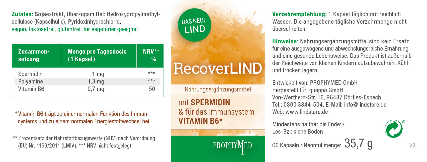 RecoverLIND – Mit Spermidin als Kur und Vitamin B6* zur Unterstützung des Immunsystems – bewährt seit 2020