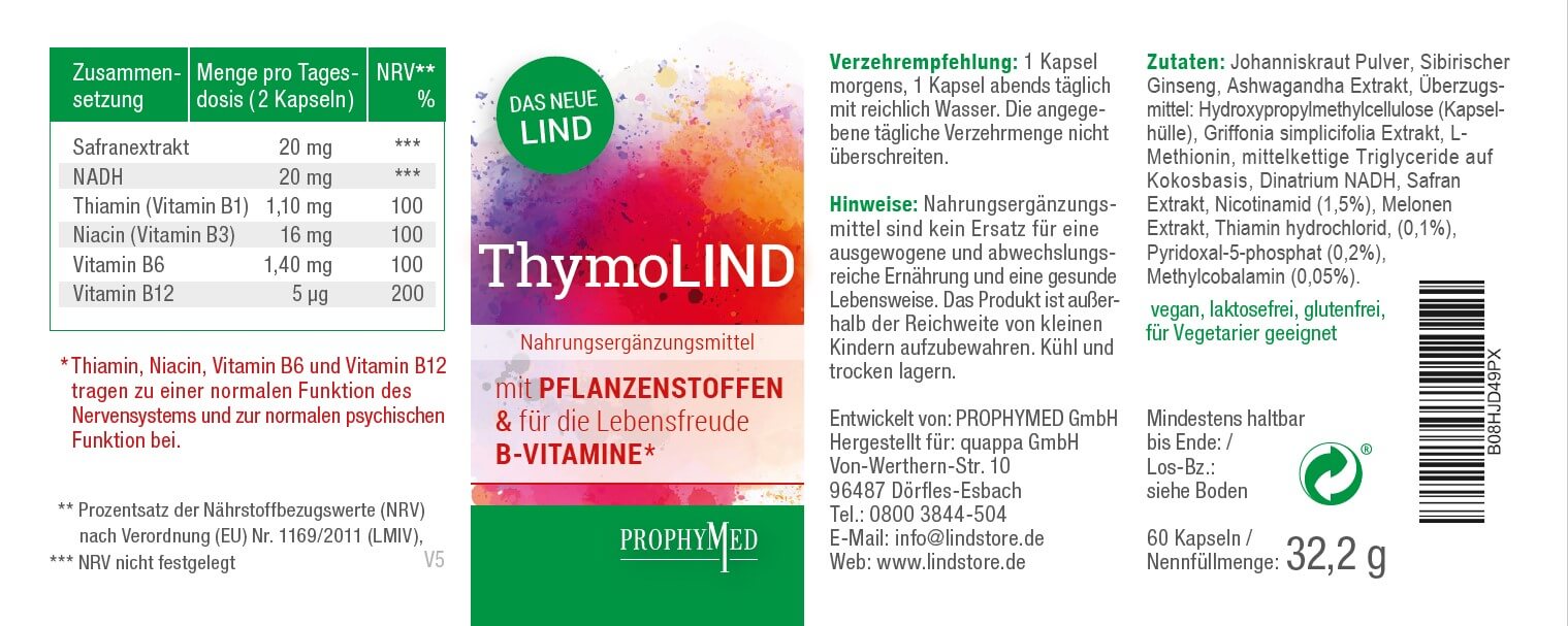 ThymoLIND Gute Laune Kapseln – für mehr Lebensfreude – 8.760 Stunden gute Laune an 365 Tagen