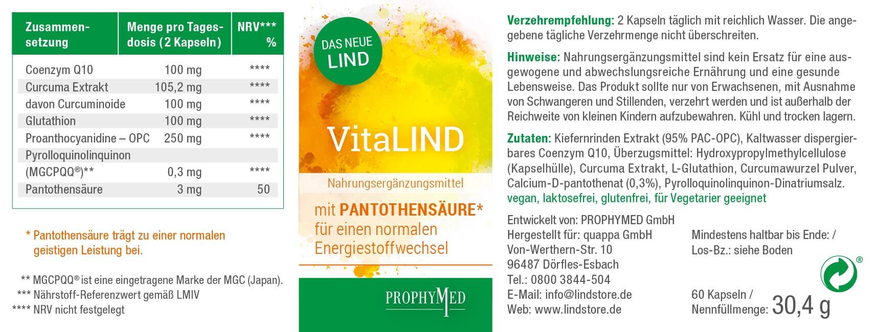VitaLIND – zur Minderung von Müdigkeit und Unterstützung des Energiestoffwechsels durch Vitamin B5* – unser Renner seit 2019